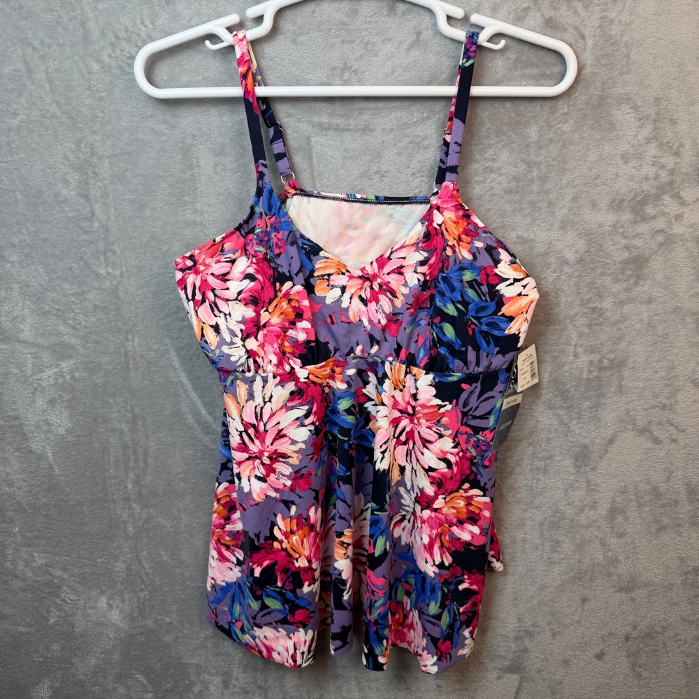 Shape Solver Tankini Swim Top Womens 20W Floral Resort VNeck Vacation Summer
